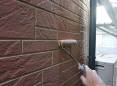 外壁の洗浄です。バイオ洗浄剤を塗布しています。