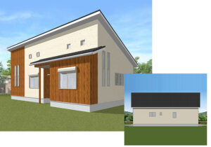 こちらが3Dパースです。見積もり提出時にが外装リフォーム図面、DVDと合わせて無料でお渡しいたします。