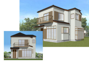 こちらが3Dパースです。見積もり提出時にが外装リフォーム図面、DVDと合わせて無料でお渡しいたします。